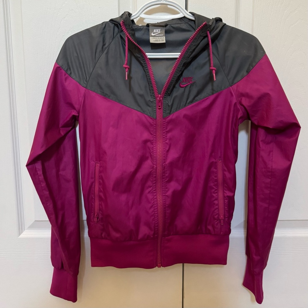 Nike Women's Magenta and Charcoal Bomber Jacket/Windbreaker